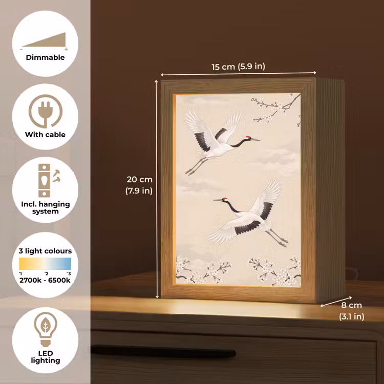 Kraanvogels - Bloesem - Beige Light Box met kabel (Tafellamp) klein -USP_EN