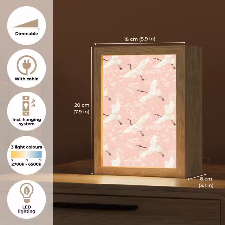 Kraanvogels - Bloesem - Roze Light Box met kabel (Tafellamp) klein 925 -USP_EN