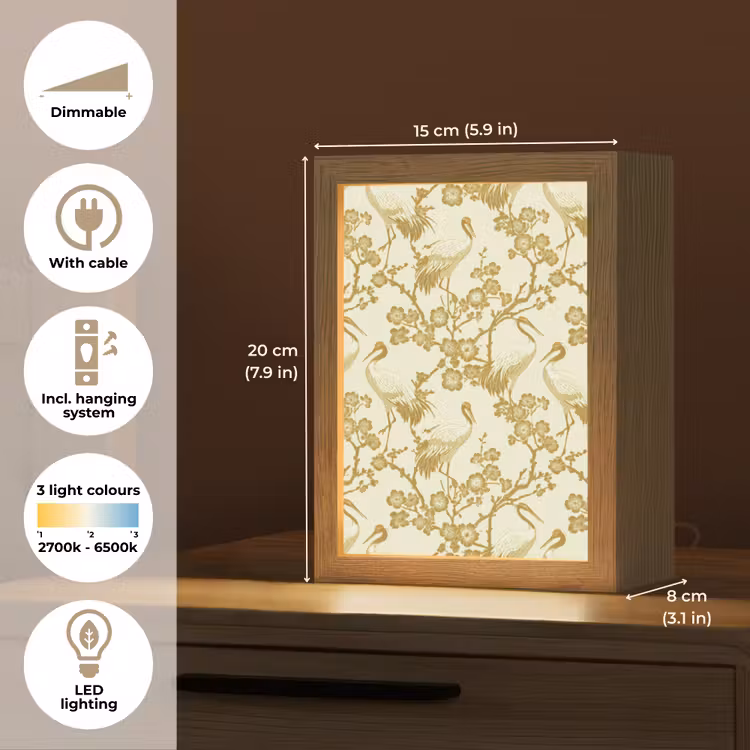 Kraanvogels - Kersenbloesem - Goud Light Box met kabel (Tafellamp) klein 925 -USP_EN