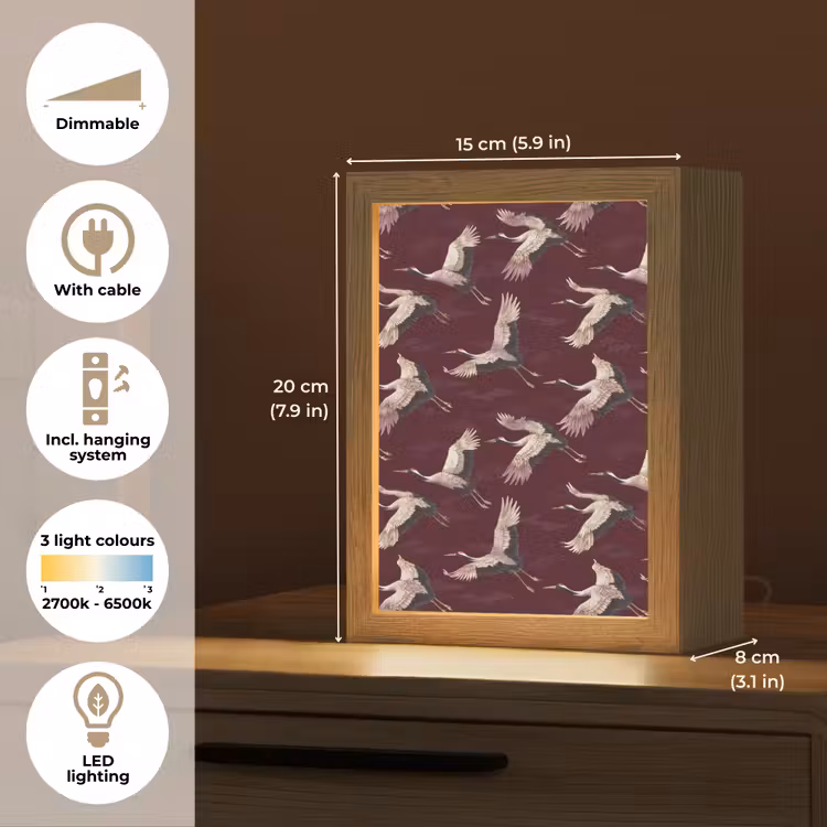 Kraanvogels - Klassiek - Bordeaux Light Box met kabel (Tafellamp) klein 925 -USP_EN