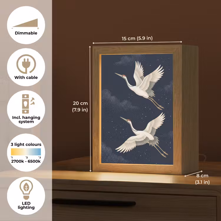 Kraanvogels - Nachthemel - Blauw Light Box met kabel (Tafellamp) klein -USP_EN