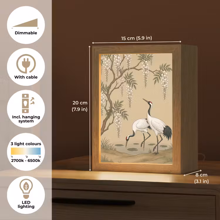 Kraanvogels - Water - Beige Light Box met kabel (Tafellamp) klein -USP_EN