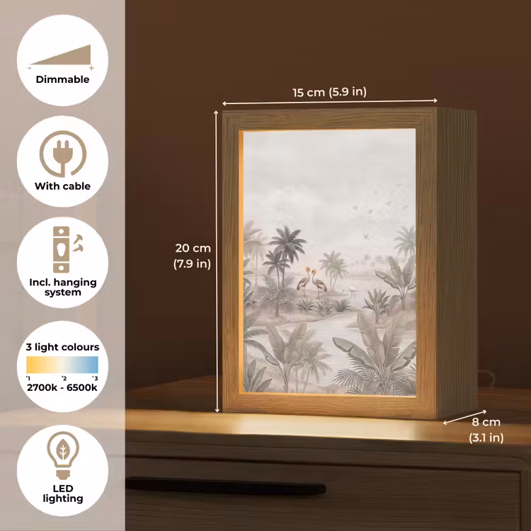 Kraanvogels - Palmbomen - Tropisch Light Box met kabel (Tafellamp) klein -USP_EN