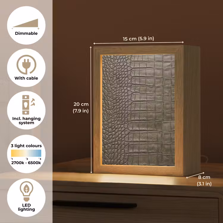 Krokodillenleer - Structuur - Groen Light Box met kabel (Tafellamp) klein -USP_EN