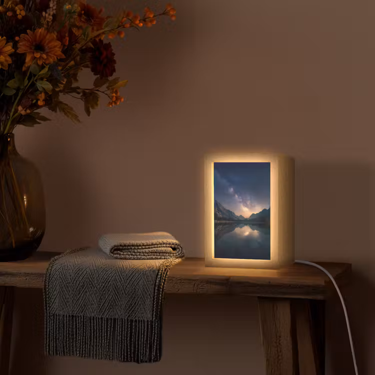 Kristalhelder meer - Bergen - Bergen Light Box met kabel (Tafellamp) klein -sfeer4