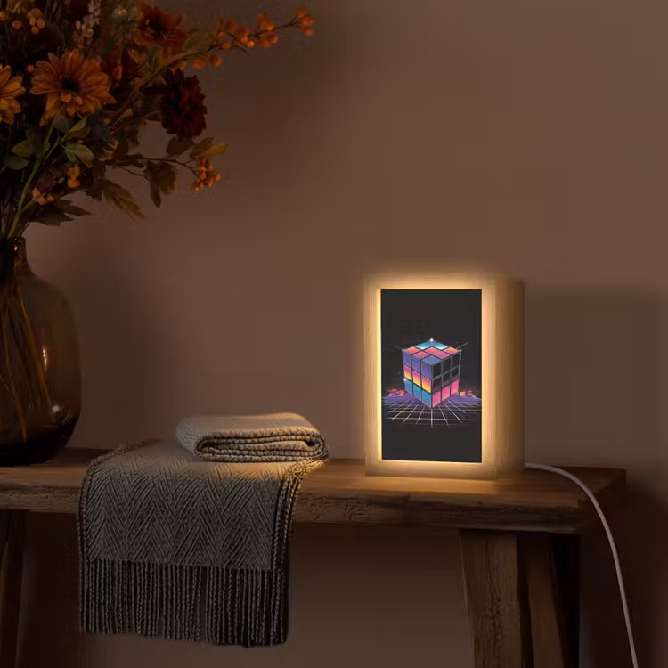 Kubus - Kleurrijk - Raster Light Box met kabel (Tafellamp) klein -sfeer4