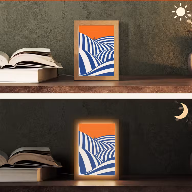 Fietser - Heuvels - Strepen - Blauw Light Box met kabel (Tafellamp) klein -sfeer3