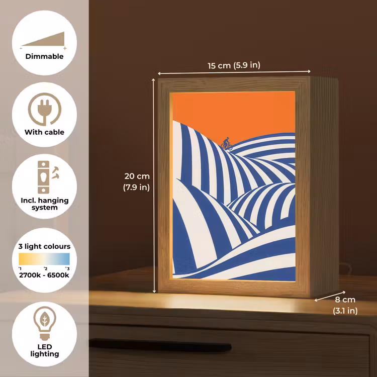 Fietser - Heuvels - Strepen - Blauw Light Box met kabel (Tafellamp) klein -USP_EN