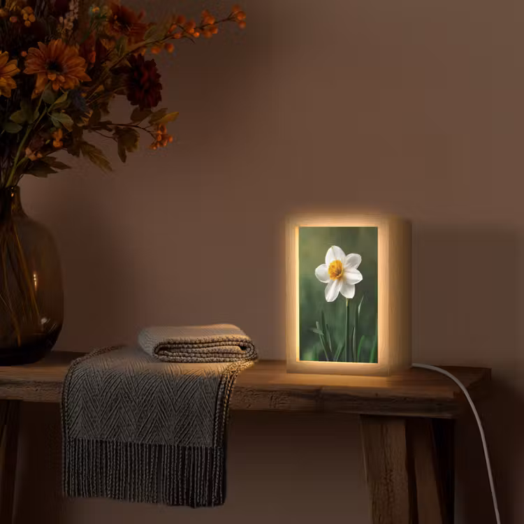 Narcis - Bloem - Wit - Grassprieten Light Box met kabel (Tafellamp) klein -sfeer4
