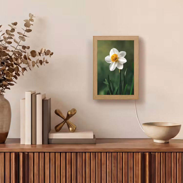 Narcis - Bloem - Wit - Grassprieten Light Box met kabel (Tafellamp) klein -sfeer2