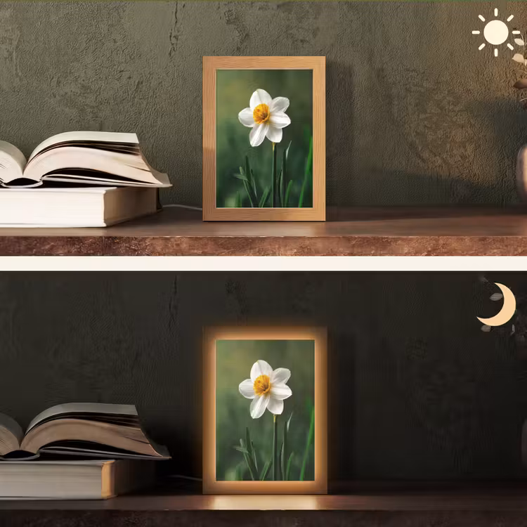 Narcis - Bloem - Wit - Grassprieten Light Box met kabel (Tafellamp) klein -sfeer3