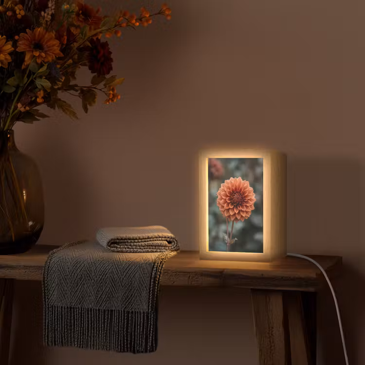 Dahlia - Bloem - Natuur - Sfeervol Light Box met kabel (Tafellamp) klein -sfeer4