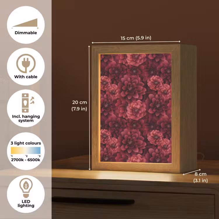 Dahlias - Bloemen - Rood Light Box met kabel (Tafellamp) klein 925 -USP_EN