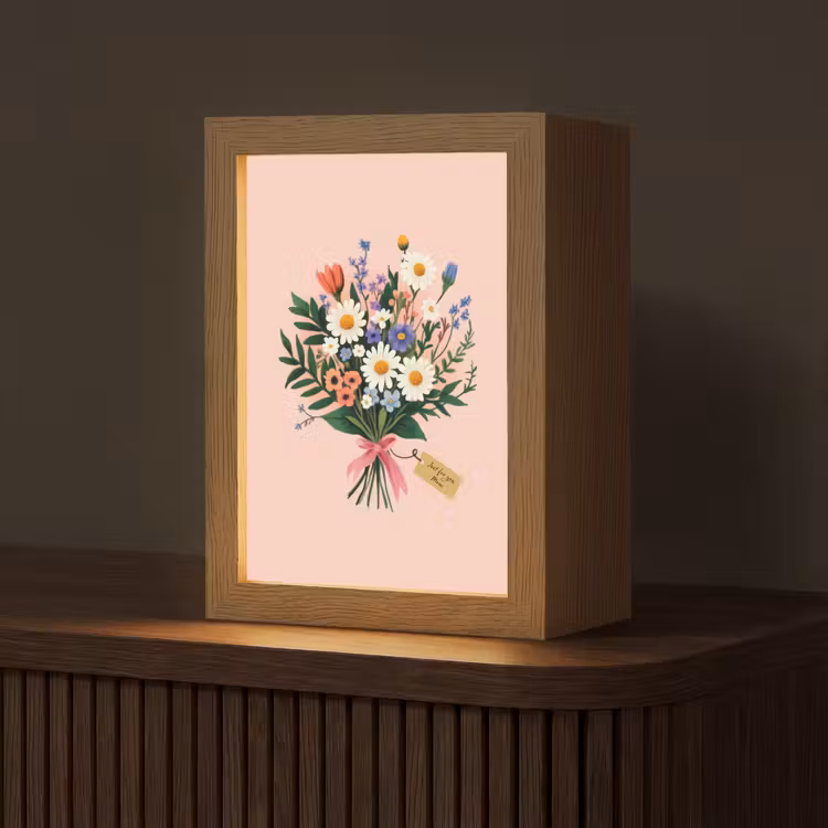 Margrieten - Boeket - Strikje - Roze Light Box met kabel (Tafellamp) klein -z3d_website