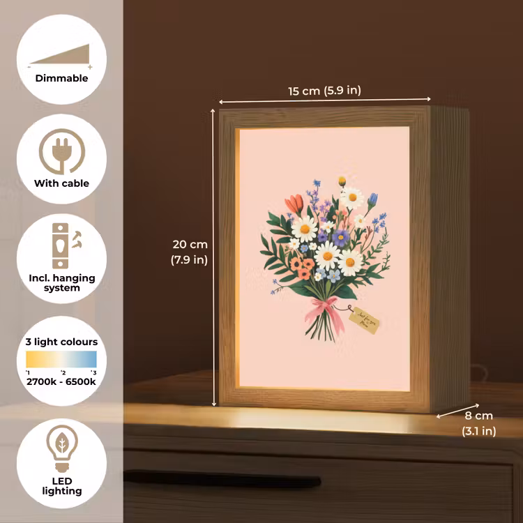 Margrieten - Boeket - Strikje - Roze Light Box met kabel (Tafellamp) klein -USP_EN
