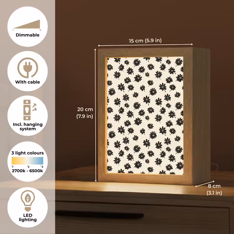 Madeliefjes - Grafisch - Zwart - Beige Light Box met kabel (Tafellamp) klein 925 -USP_EN