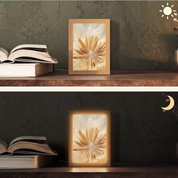 Paardenbloem - Beige - Abstract - Modern - Natuur Light Box met kabel (Tafellamp) klein -sfeer3