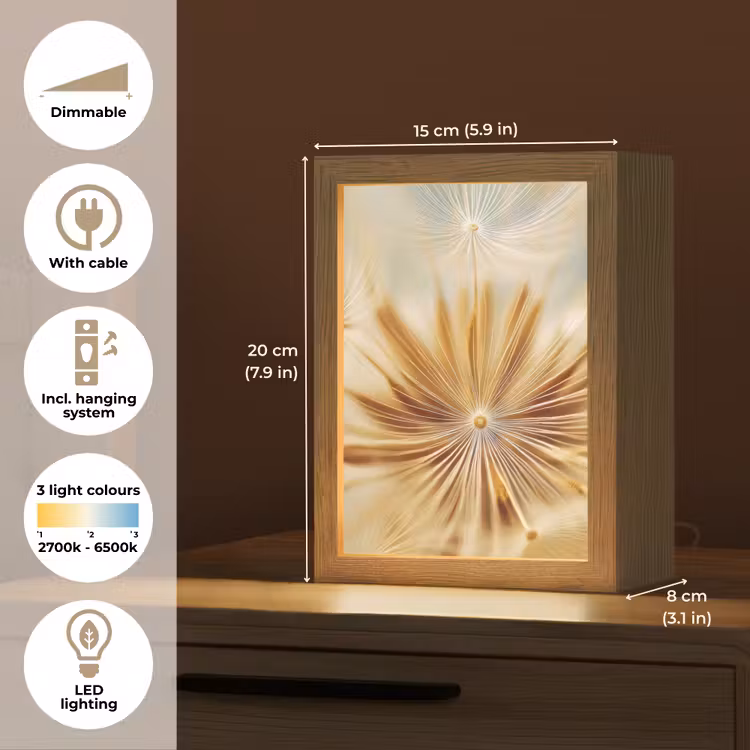 Paardenbloem - Beige - Abstract - Modern - Natuur Light Box met kabel (Tafellamp) klein -USP_EN