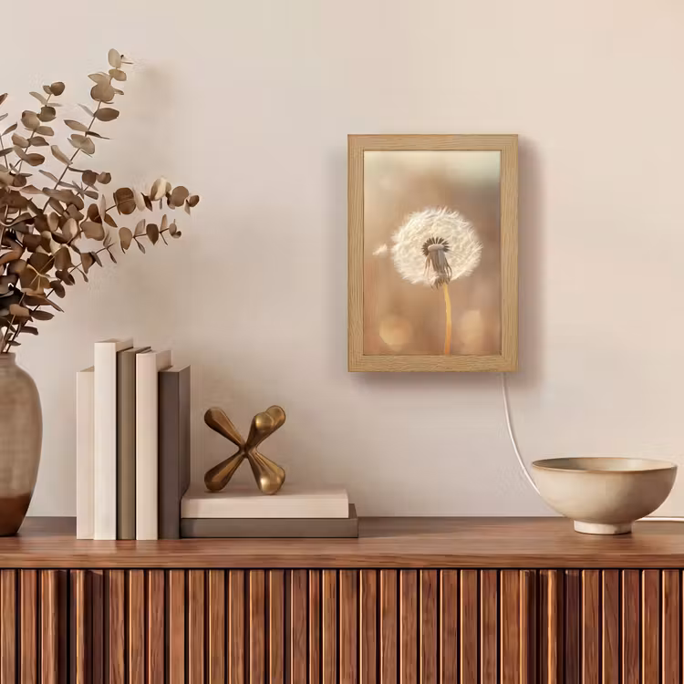 Paardenbloem - Beige - Natuur - Bloem Light Box met kabel (Tafellamp) klein -sfeer2