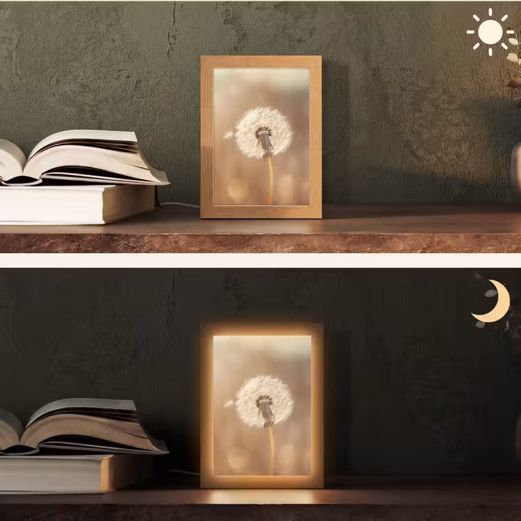 Paardenbloem - Beige - Natuur - Bloem Light Box met kabel (Tafellamp) klein -sfeer3