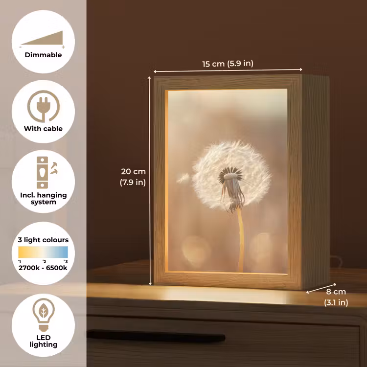 Paardenbloem - Beige - Natuur - Bloem Light Box met kabel (Tafellamp) klein -USP_EN