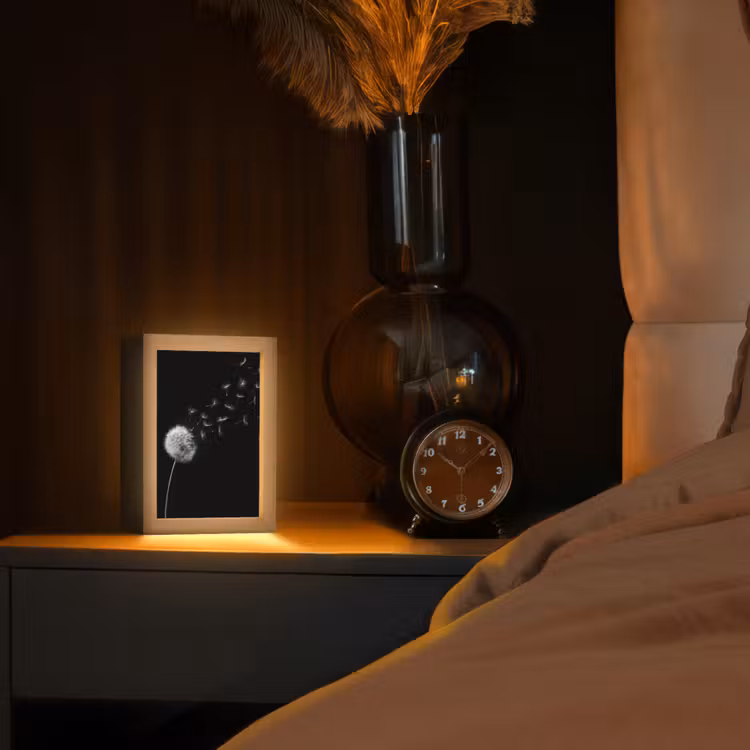 Paardenbloem - Zwart - Natuur Light Box met kabel (Tafellamp) klein -sfeer1