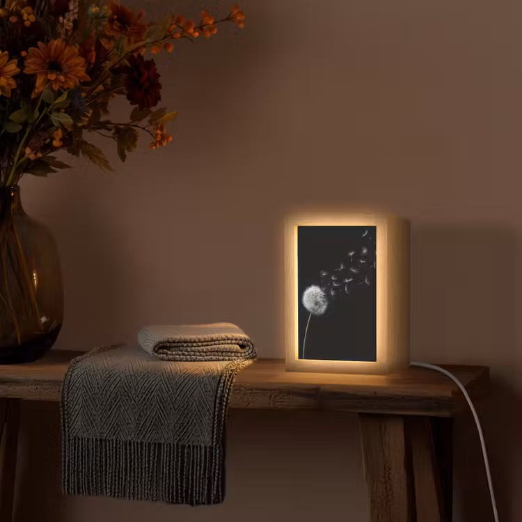 Paardenbloem - Zwart - Natuur Light Box met kabel (Tafellamp) klein -sfeer4