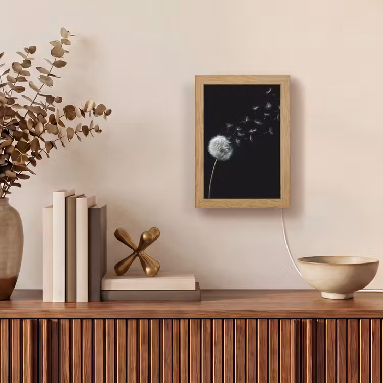 Paardenbloem - Zwart - Natuur Light Box met kabel (Tafellamp) klein -sfeer2