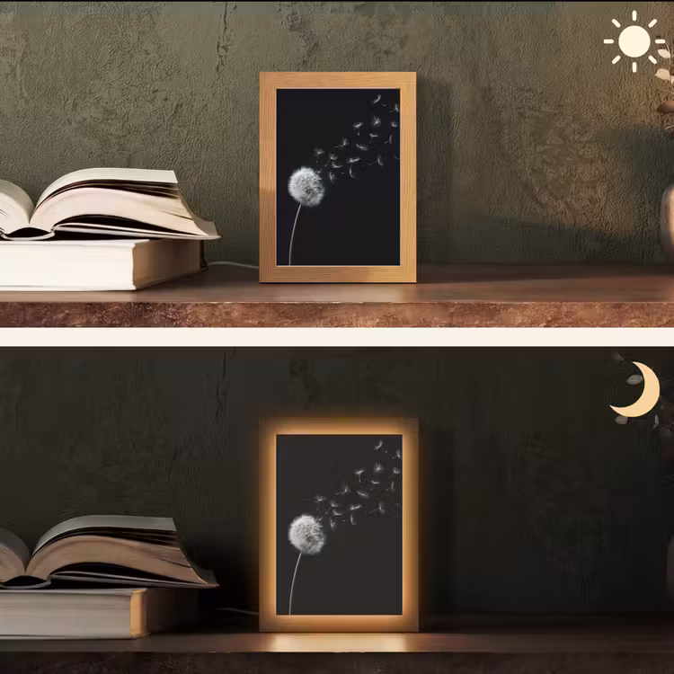 Paardenbloem - Zwart - Natuur Light Box met kabel (Tafellamp) klein -sfeer3