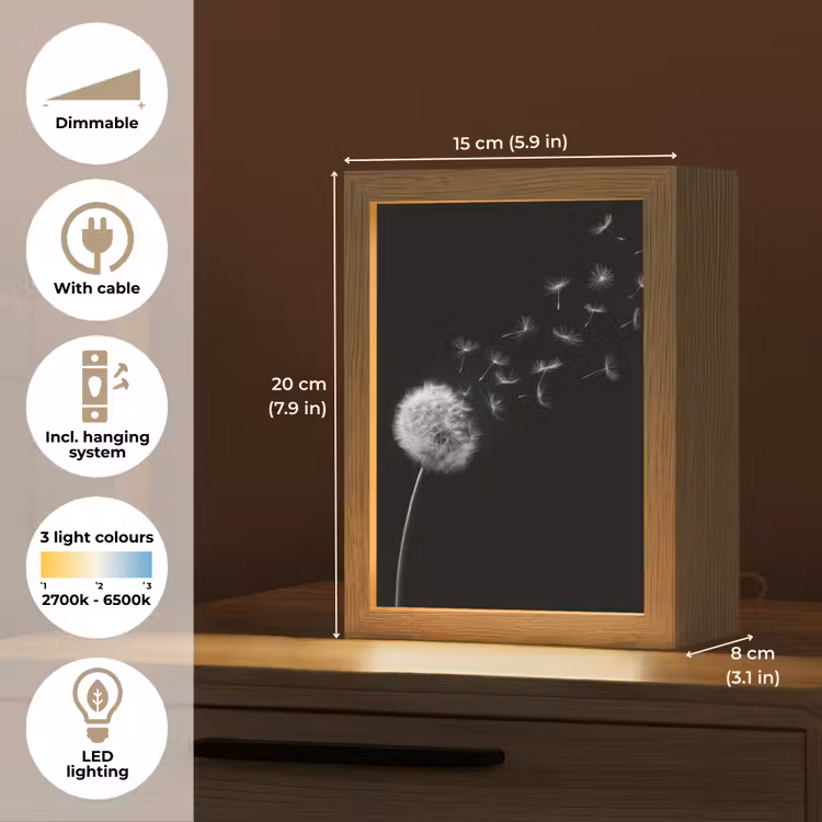Paardenbloem - Zwart - Natuur Light Box met kabel (Tafellamp) klein -USP_EN