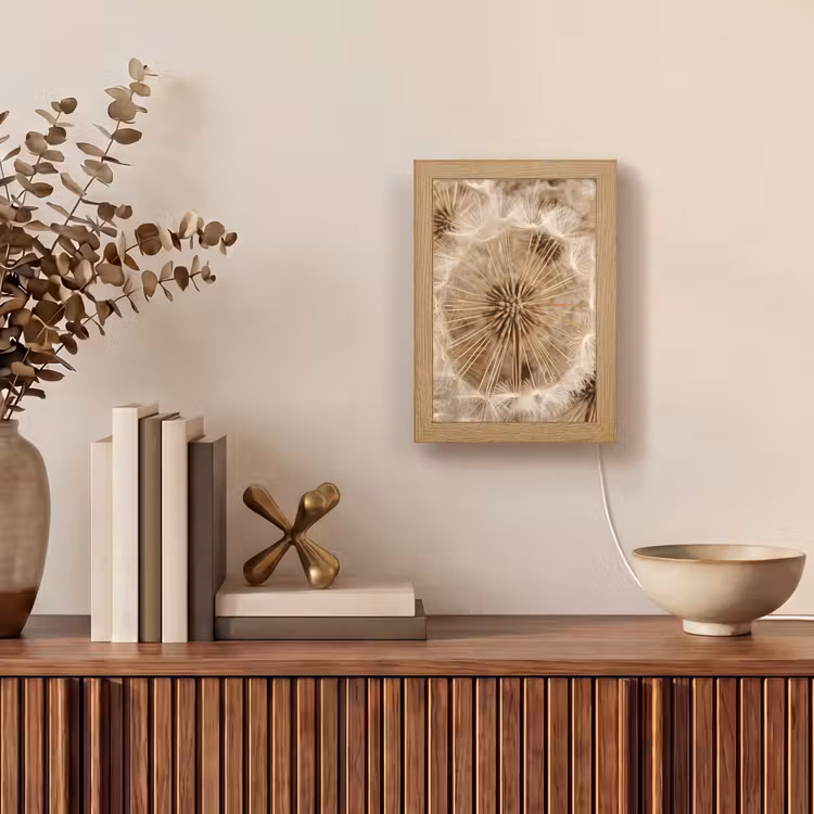 Paardenbloem - Bloemen - Natuur - Bruin Light Box met kabel (Tafellamp) klein -sfeer2