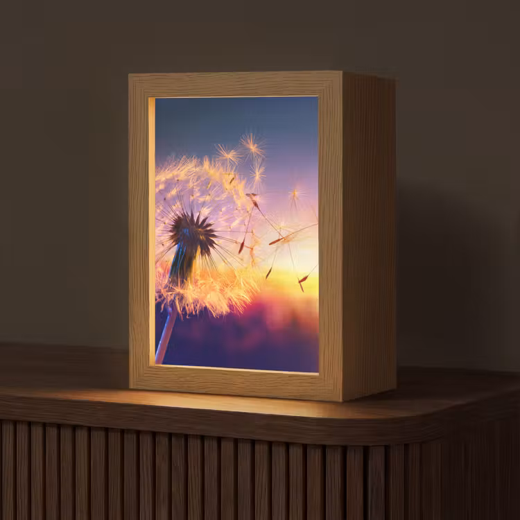 Paardenbloem - Bloemen - Zonsondergang - Horizon - Nacht Light Box met kabel (Tafellamp) klein -z3d_website