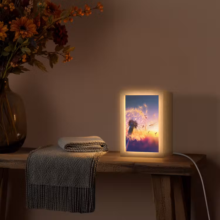 Paardenbloem - Bloemen - Zonsondergang - Horizon - Nacht Light Box met kabel (Tafellamp) klein -sfeer4
