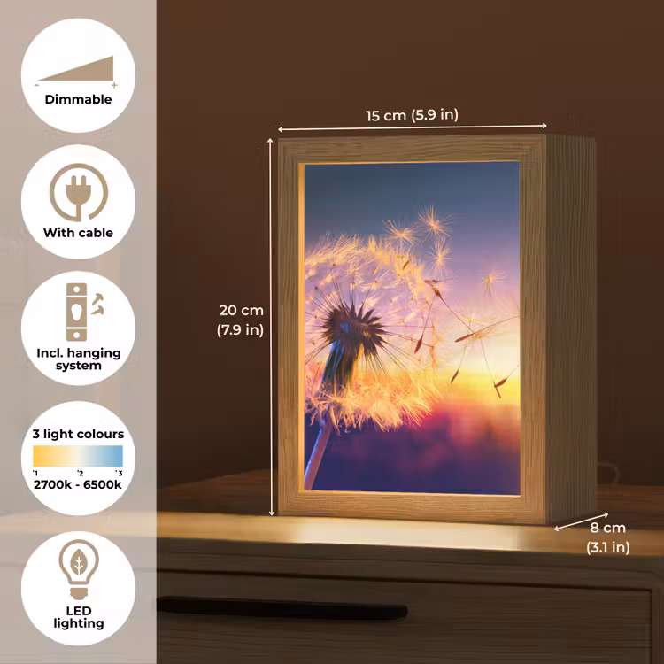 Paardenbloem - Bloemen - Zonsondergang - Horizon - Nacht Light Box met kabel (Tafellamp) klein -USP_EN