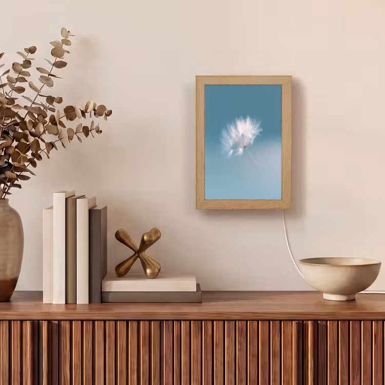 Paardenbloempluisje - Blauw - Lucht Light Box met kabel (Tafellamp) klein -sfeer2