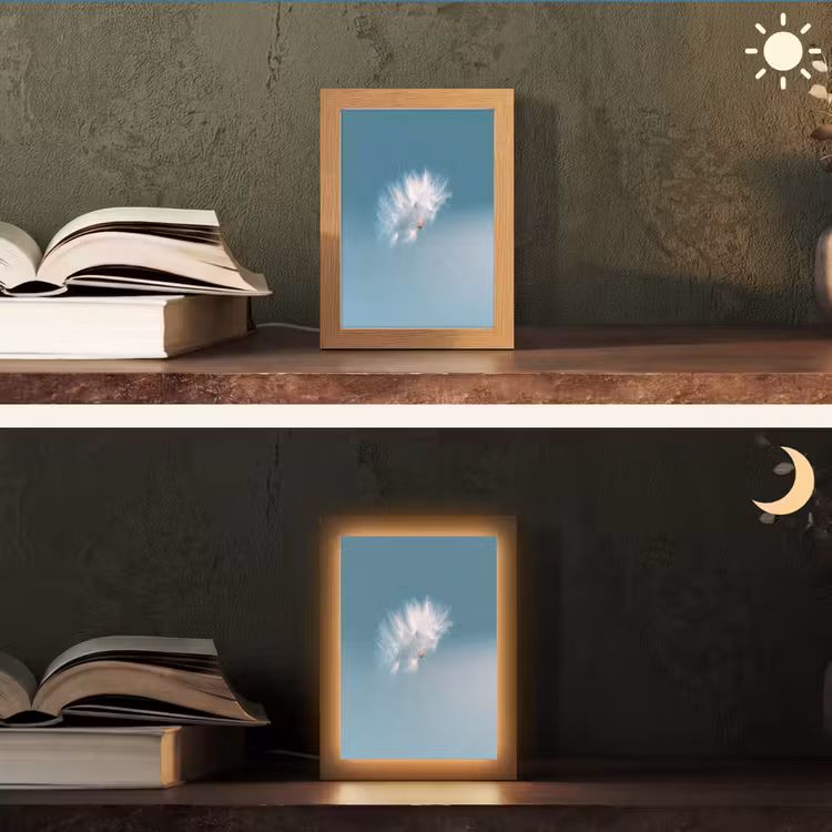 Paardenbloempluisje - Blauw - Lucht Light Box met kabel (Tafellamp) klein -sfeer3