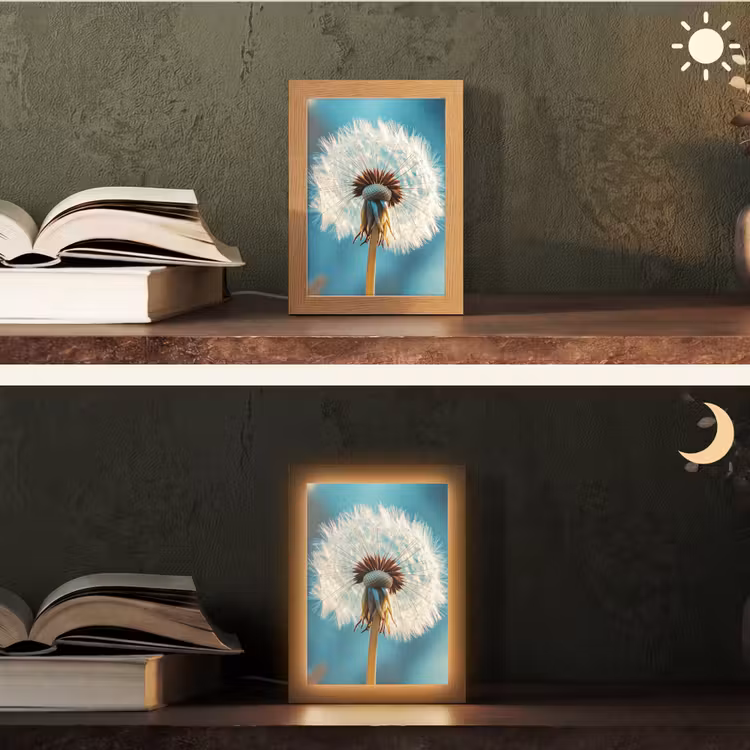 Paardenbloem - Natuur - Bloemen - Blauw Light Box met kabel (Tafellamp) klein -sfeer3