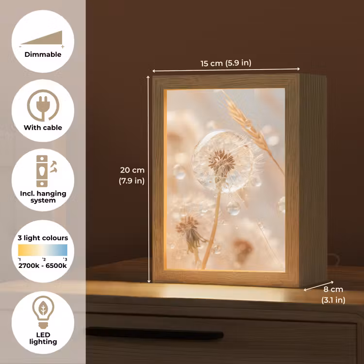Paardenbloem - Water - Natuur - Stilleven - Modern Light Box met kabel (Tafellamp) klein -USP_EN