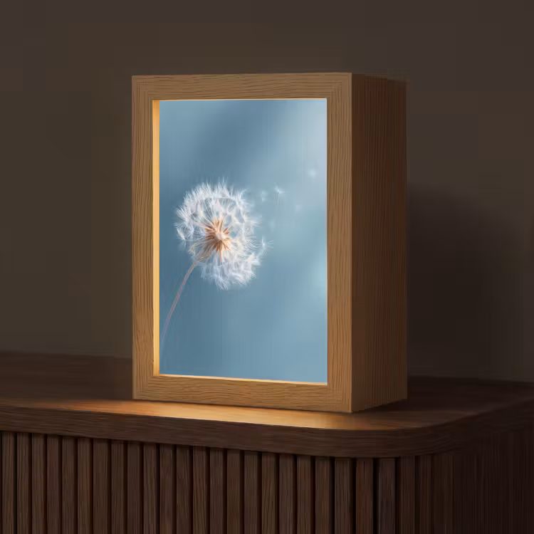 Paardenbloem - Wind - Blauw Light Box met kabel (Tafellamp) klein -z3d_website