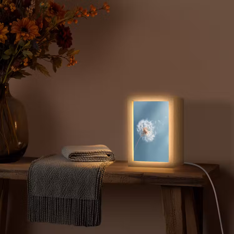 Paardenbloem - Wind - Blauw Light Box met kabel (Tafellamp) klein -sfeer4