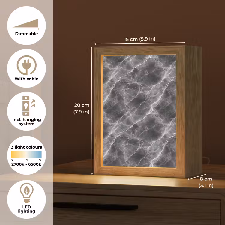 Donkergrijs - Bliksem - Marmer Light Box met kabel (Tafellamp) klein 925 -USP_EN