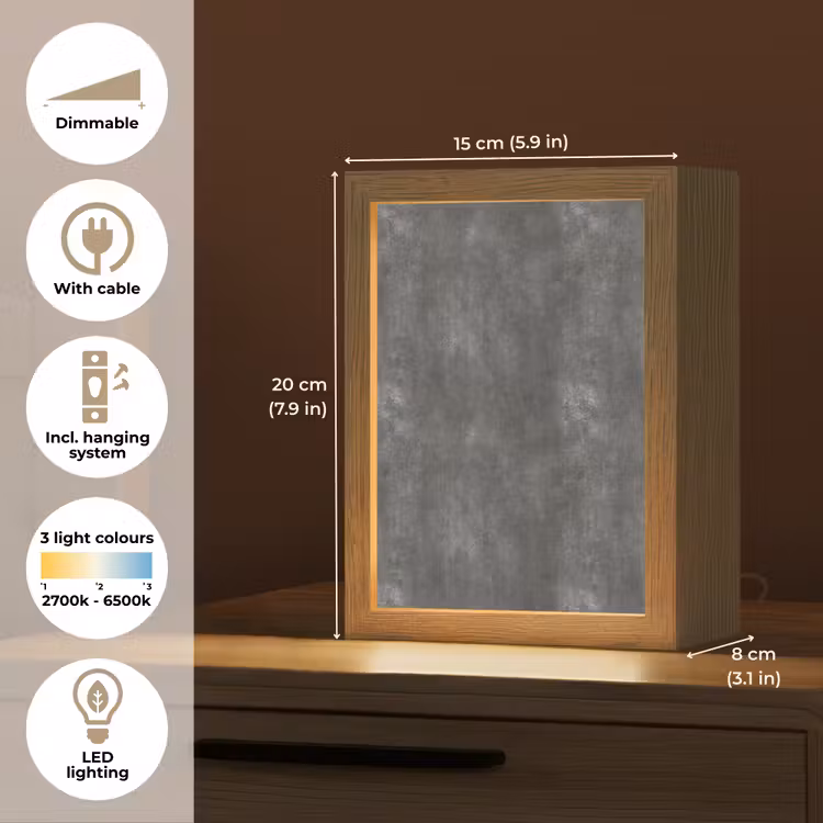 Donkergrijs - Ruw - Beton Light Box met kabel (Tafellamp) klein 925 -USP_EN