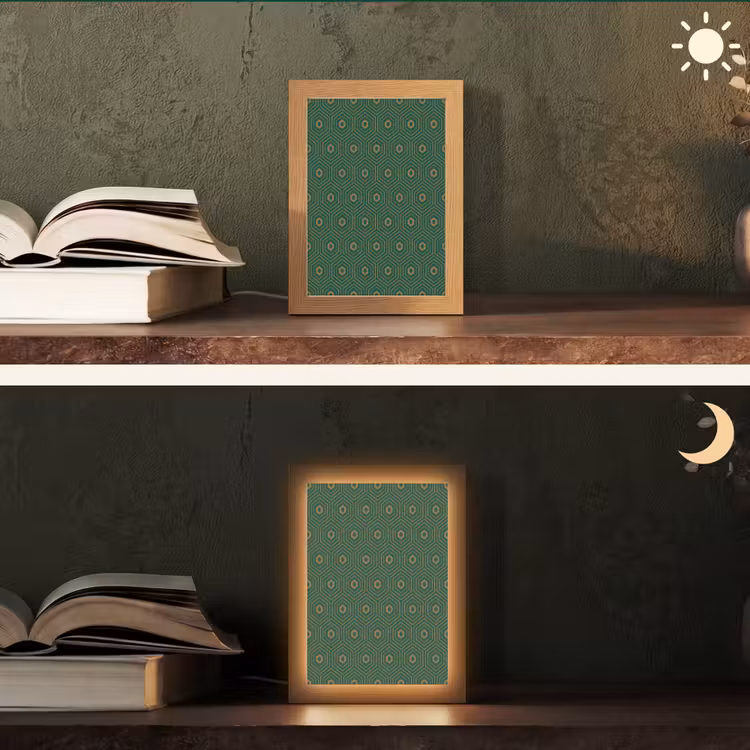 Donkergroen - Modern - Patroon - Goud Light Box met kabel (Tafellamp) klein 925 -sfeer3