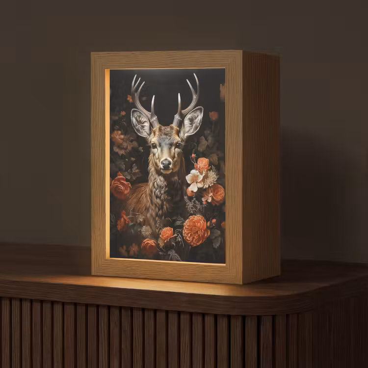 Hert - Dier - Bloemen - Natuur - Botanisch Light Box met kabel (Tafellamp) klein -z3d_website