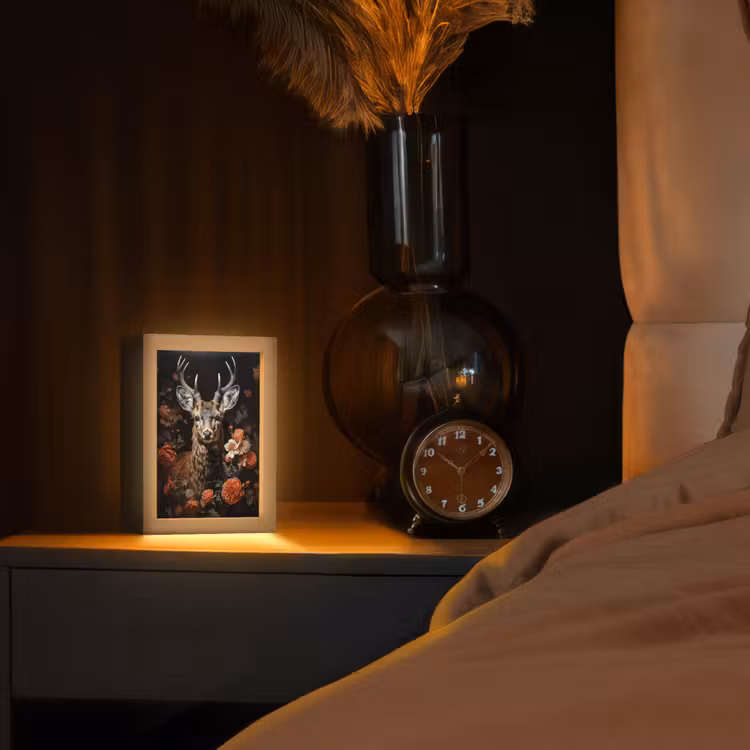 Hert - Dier - Bloemen - Natuur - Botanisch Light Box met kabel (Tafellamp) klein -sfeer1