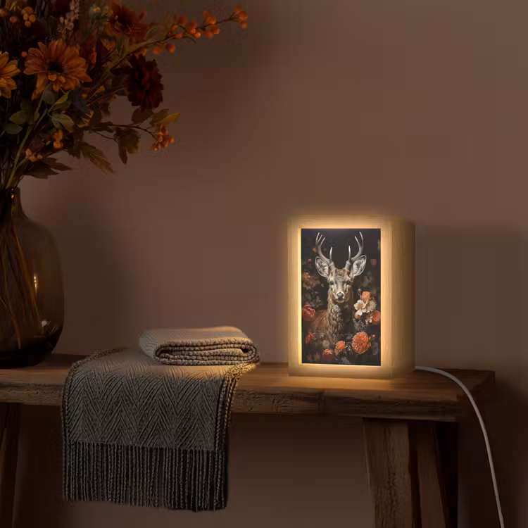 Hert - Dier - Bloemen - Natuur - Botanisch Light Box met kabel (Tafellamp) klein -sfeer4
