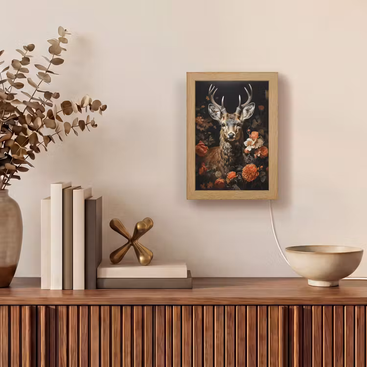 Hert - Dier - Bloemen - Natuur - Botanisch Light Box met kabel (Tafellamp) klein -sfeer2