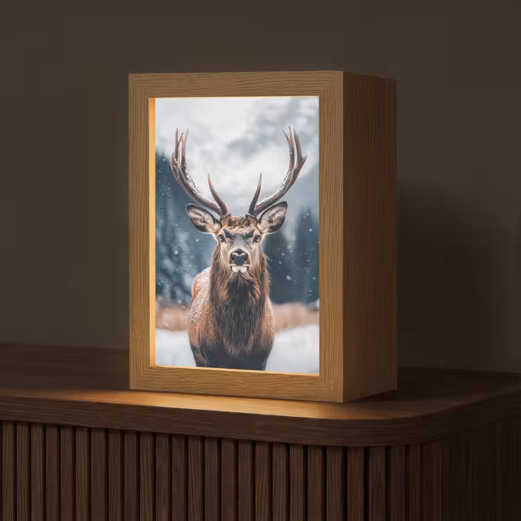 Hert - Dieren - Landschap - Winter - Sneeuw Light Box met kabel (Tafellamp) klein -z3d_website