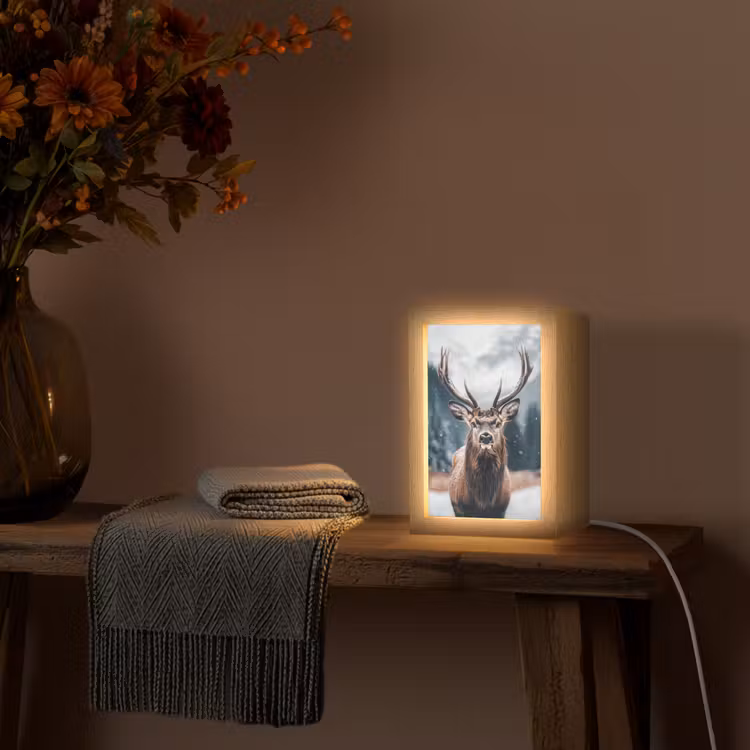 Hert - Dieren - Landschap - Winter - Sneeuw Light Box met kabel (Tafellamp) klein -sfeer4