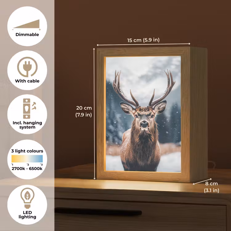 Hert - Dieren - Landschap - Winter - Sneeuw Light Box met kabel (Tafellamp) klein -USP_EN